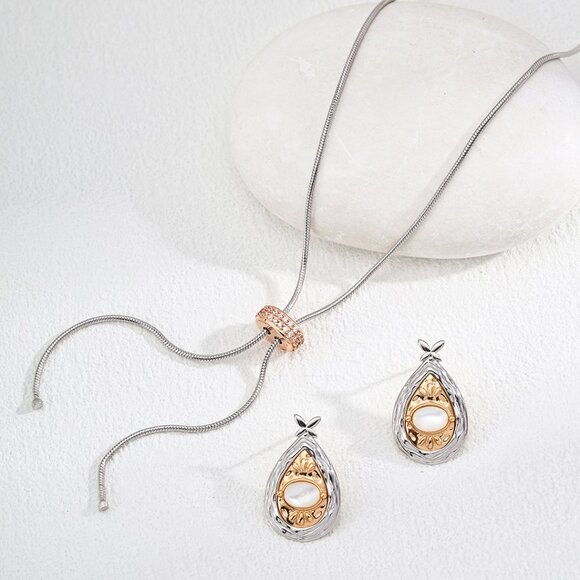 ✨ Artisan Original Design Two-Tone Mother of Pearl Teardrop Earrings - Picture 9 of 10